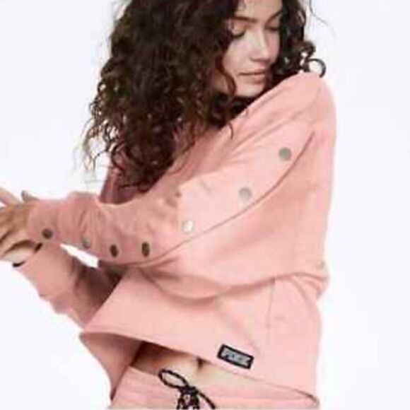 Victoria's Secret Pink Colorblock Snap Button Cropped Sweatshirt - Picture 10 of 10
